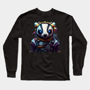 Cyborg Badger with Glowing Blue Eyes Long Sleeve T-Shirt